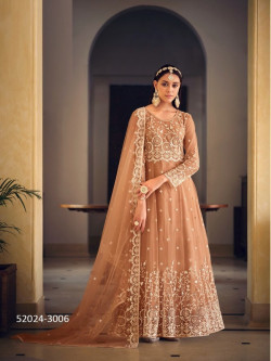 Light Salmon Net Embroidered Party-Wear Floor-Length Salwar Kameez