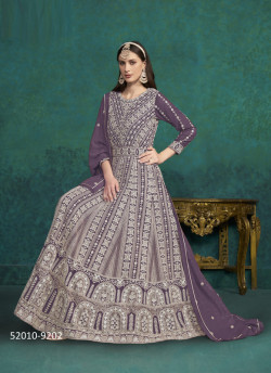 Dull Purple Georgette Embroidered Party-Wear Floor-Length Salwar Kameez