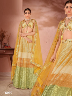 Orange & Light Green Net Sequins-Work Party-Wear Stylish Lehenga Choli