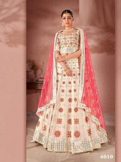 Bone White Georgette Sequins-Work Party-Wear Stylish Lehenga Choli