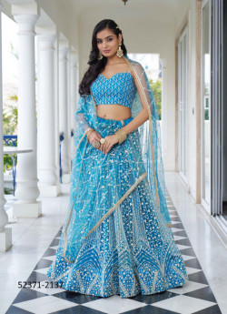 Sky Blue Butterfly Net Embroidered Party-Wear Stylish Lehenga Choli